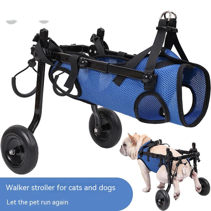Dog wheelchair side view showing adjustable frame